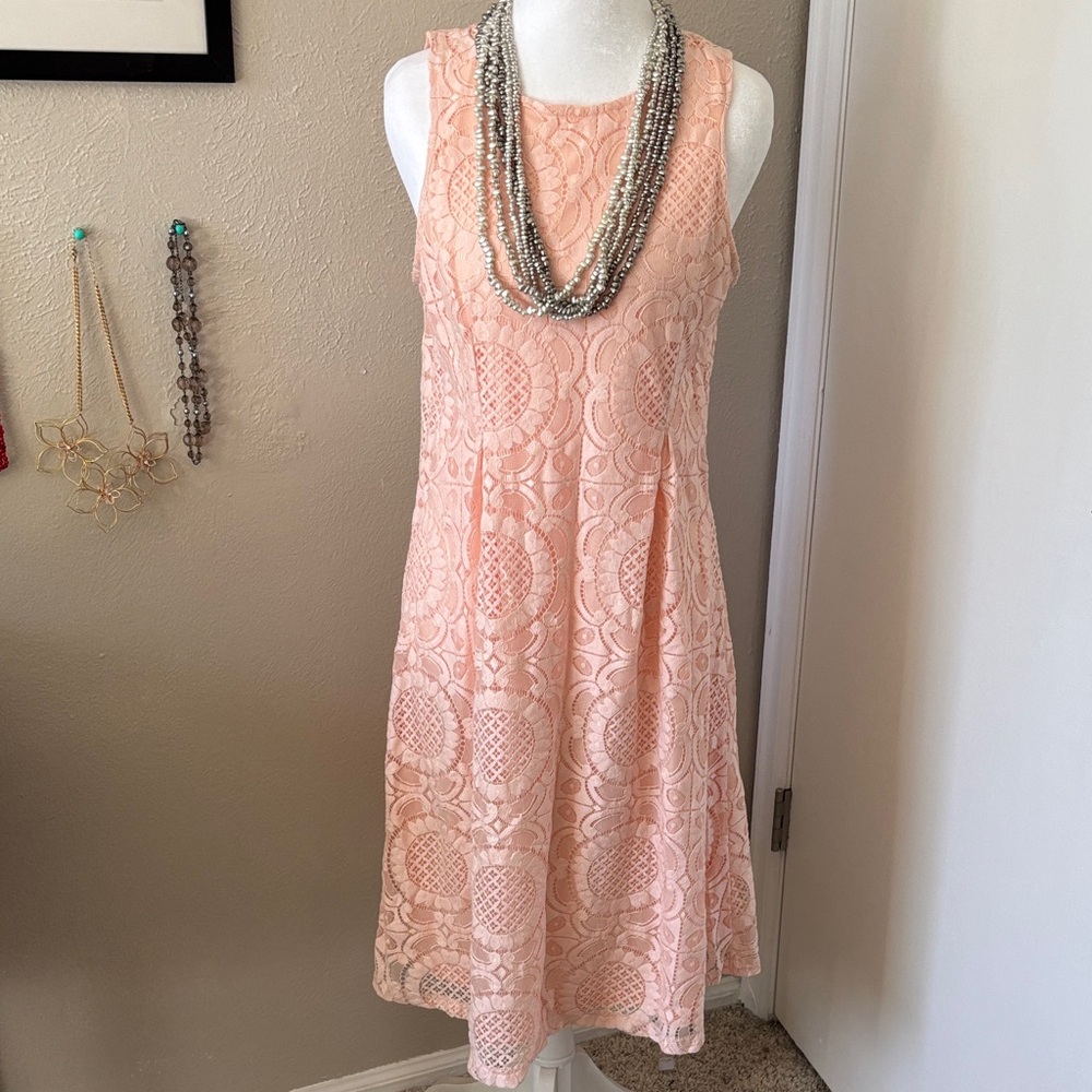 Clear out!!! Sweet Peach Lace Midi Dress size M